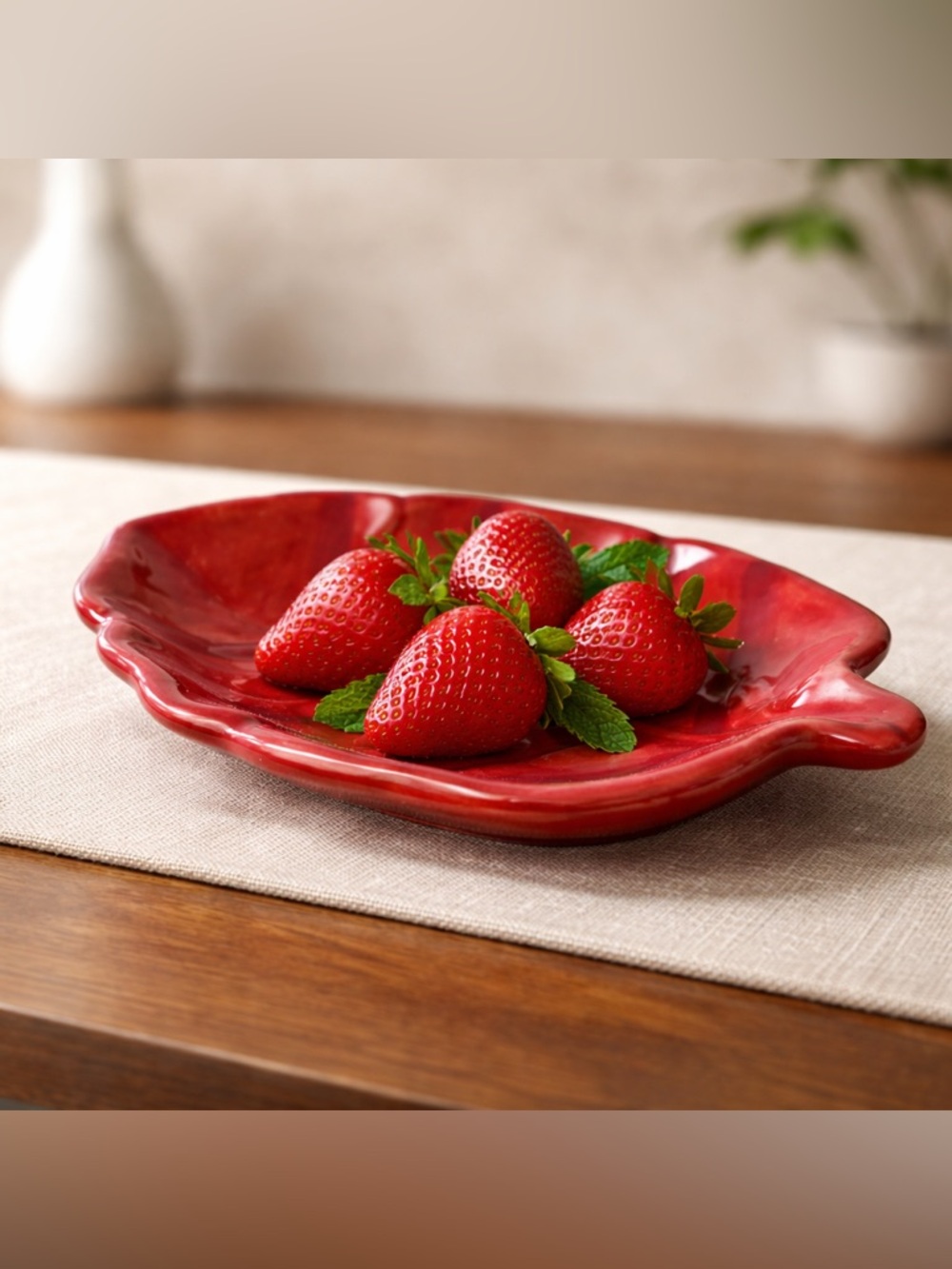 Laurie Gates Ceramic Red Leaf Trinket Dish